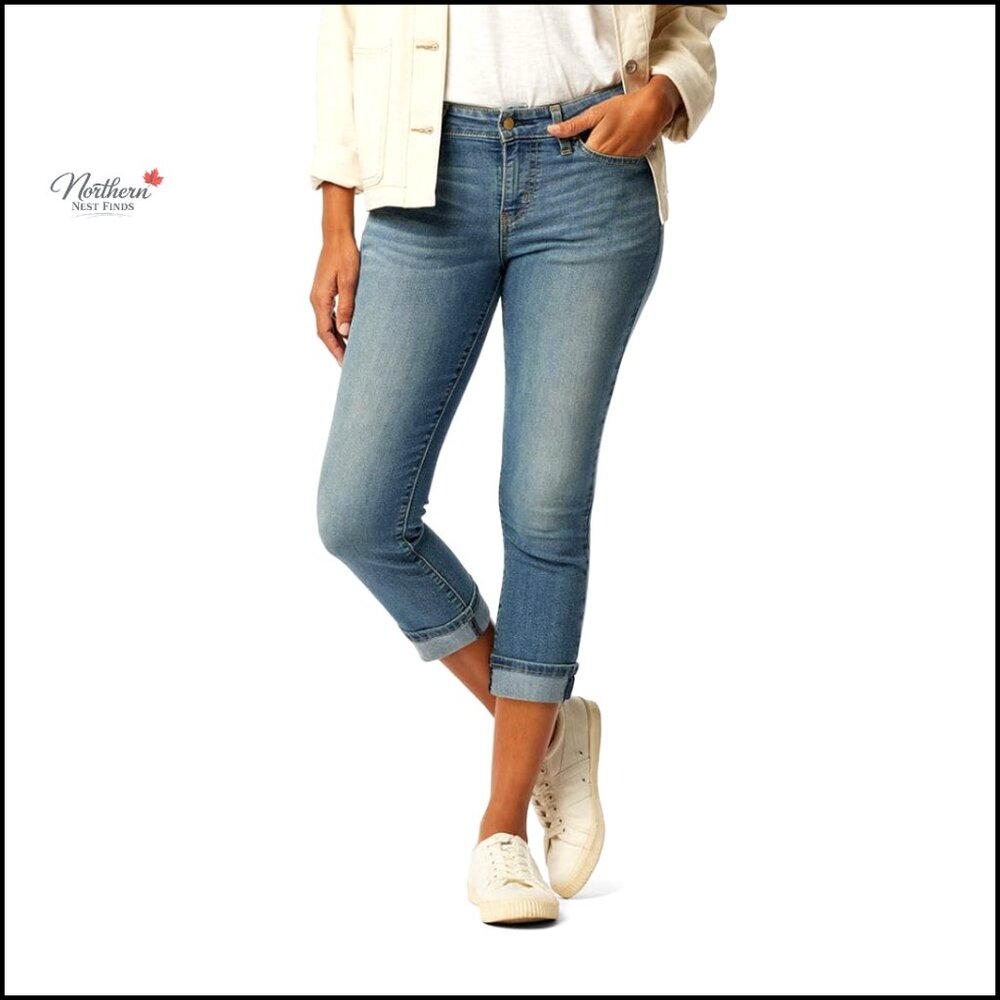 Mid Rise Slim Fit Capri Jeans Stretchy Denim
